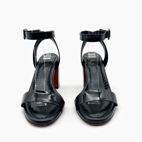CHRISTIAN LOUBOUTIN Miss Sabina Black Ankle Strap Heel Size 37.5 Patent Leather - Picture 8 of 14